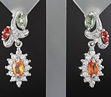 Изысканные серьги с разноцветными сапфирами Серебро 925