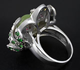 Кольцо c пренитом, цаворитами гранатами, пурпурными и золотистыми сапфирами Серебро 925