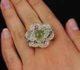 Кольцо c пренитом, цаворитами гранатами, пурпурными и золотистыми сапфирами Серебро 925