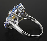 Эффектное кольцо c желтым сапфиром и танзанитами Серебро 925