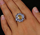 Эффектное кольцо c желтым сапфиром и танзанитами Серебро 925