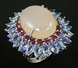 Великолепное кольцо с халцедоном, родолитами и танзанитами Серебро 925