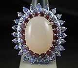 Великолепное кольцо с халцедоном, родолитами и танзанитами Серебро 925