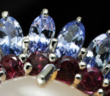 Великолепное кольцо с халцедоном, родолитами и танзанитами Серебро 925