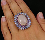 Великолепное кольцо с халцедоном, родолитами и танзанитами Серебро 925