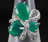 Эффектное кольцо с зелеными агатами Серебро 925