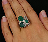 Эффектное кольцо с зелеными агатами Серебро 925