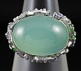 Крупное кольцо с голубым халцедоном, цаворитами и танзанитами Серебро 925