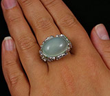 Крупное кольцо с голубым халцедоном, цаворитами и танзанитами Серебро 925