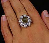 Кольцо c зеленым апатитом, танзанитами и пурпурными сапфирами Серебро 925