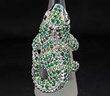 Скульптурное кольцо "Саламандра" c зелеными агатами, дымчатым кварцем, перидотами и гранатами Серебро 925