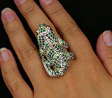 Скульптурное кольцо "Саламандра" c зелеными агатами, дымчатым кварцем, перидотами и гранатами Серебро 925