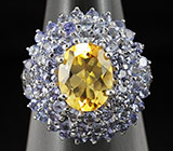 Замечательное кольцо с цитрином и танзанитами Серебро 925