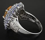 Замечательное кольцо с цитрином и танзанитами Серебро 925