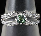 Прелестное кольцо с зеленым сапфиром 0,48 карат Серебро 925