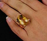 Высокое кольцо с крупным цитрином Серебро 925