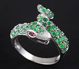Кольцо "Змейка" с изумрудами и пурпурными сапфирами Серебро 925