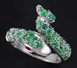 Кольцо "Змейка" с изумрудами и пурпурными сапфирами Серебро 925