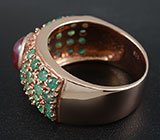 Кольцо cо звездчатым сапфиром и изумрудами Серебро 925