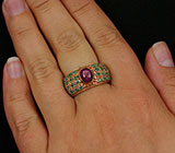 Кольцо cо звездчатым сапфиром и изумрудами Серебро 925