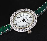 Часы на браслете с зелеными агатами Серебро 925