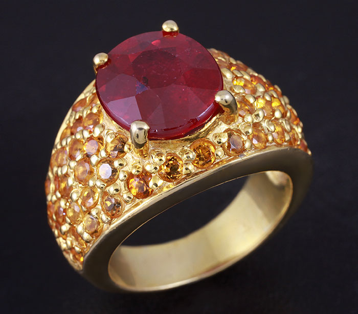 Кольцо с рубином и цитринами