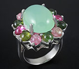 Крупное кольцо с халцедоном и разноцветными турмалинами Серебро 925