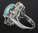 Крупное кольцо с халцедоном и разноцветными турмалинами Серебро 925