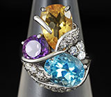 Кольцо c цитрином, аметистом и топазом Серебро 925