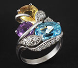 Кольцо c цитрином, аметистом и топазом Серебро 925
