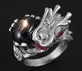 Кольцо "Дракон" со звездчатым и пурпурными сапфирами Серебро 925