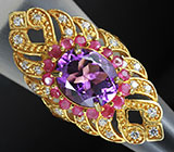 Кольцо с аметистом и пурпурными сапфирами Серебро 925