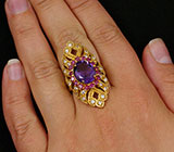 Кольцо с аметистом и пурпурными сапфирами Серебро 925