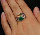 Замечательное кольцо c зеленым агатом и самоцветами Серебро 925
