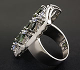 Крупное кольцо с зелеными сапфирами и танзанитами Серебро 925