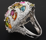 Роскошное крупное кольцо с разноцветными турмалинами Серебро 925