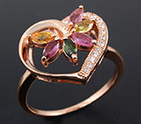 Изысканное кольцо с разноцветными турмалинами Серебро 925