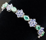 Элегантный браслет с изумрудами и танзанитами Серебро 925