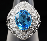 Оригинальное кольцо с голубым топазом 4,75 карат