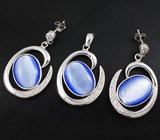 Эффектный серебряный комплект с дихроидным стеклом Серебро 925