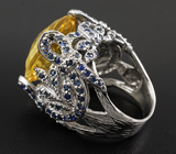 Массивное кольцо с цитрином и синими сапфирами Серебро 925