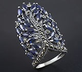 Кольцо с насыщенно-синими сапфирами и марказитами Серебро 925