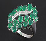 Кольцо с зелеными агатами и бесцветными топазами Серебро 925