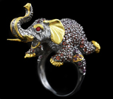 Скульптурное кольцо "Слон" от "K&N GEMS" с рубинами, родолитами и мозамбиксикми гранатами