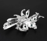 Серебряная брошь с жемчугом и изумрудами Серебро 925