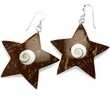 Серьги в форме звезд из "кокосовых" раковин и с раковинами Shiva Серебро 925