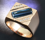 Перстень с голубым индиголит турмалином и 8 бриллиантами Золото