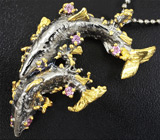 Кулон "Дельфины" с розовыми турмалинами + цепочка Серебро 925