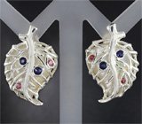 Серьги с перламутром, синими и розовыми сапфирами Серебро 925