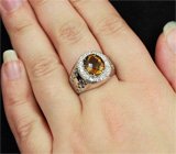 Стильное серебряное кольцо с золотистым цитрином 2,79 карат